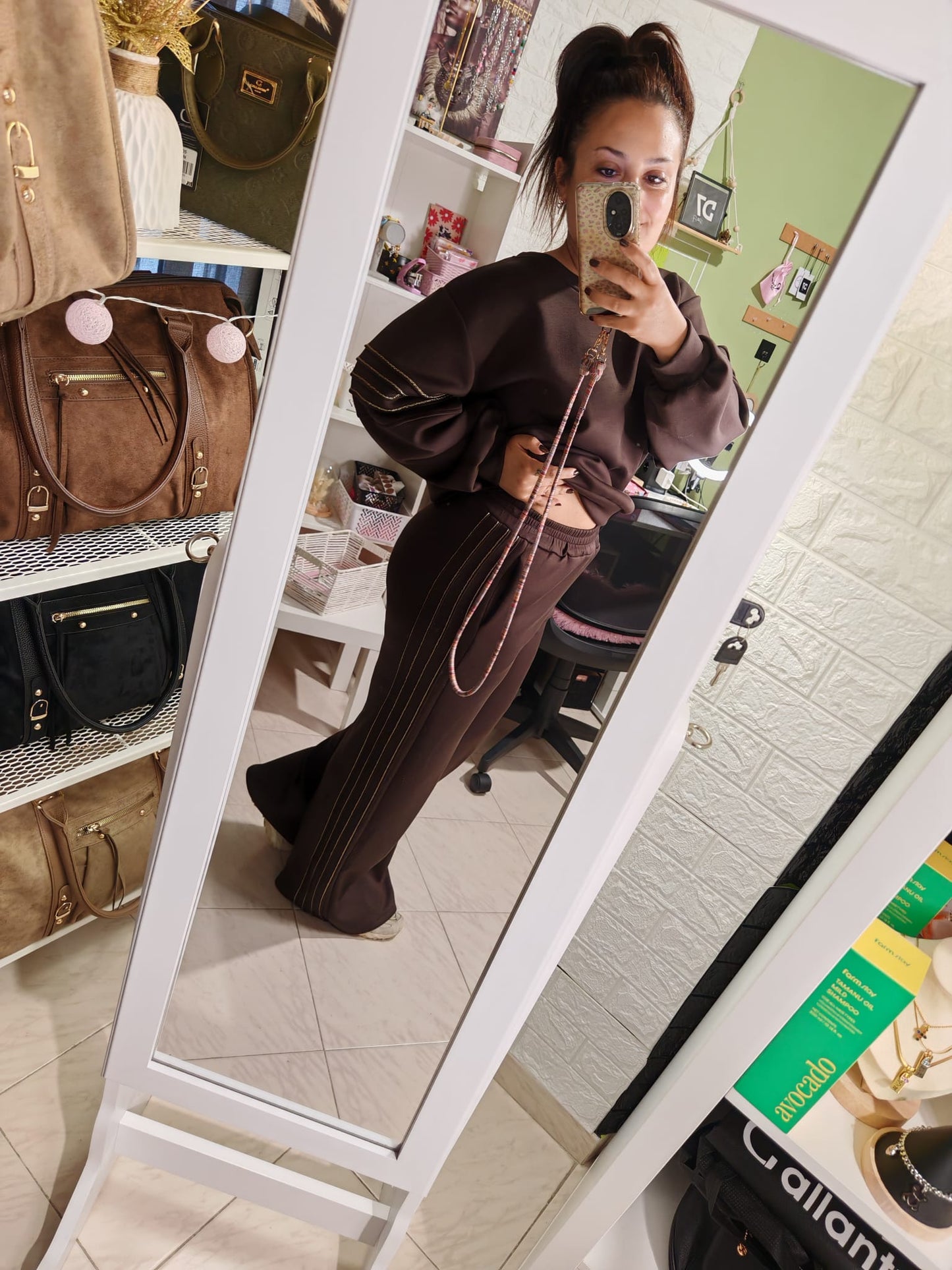 Pantalón Franjas Brillo Choco AMY