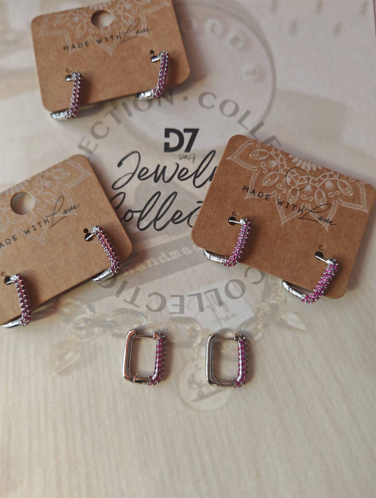 Pendientes GEO Plata Fucsia
