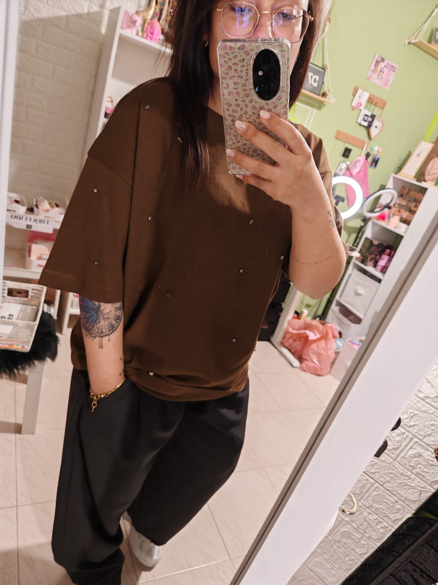 Camiseta Brillos Marrón Lum