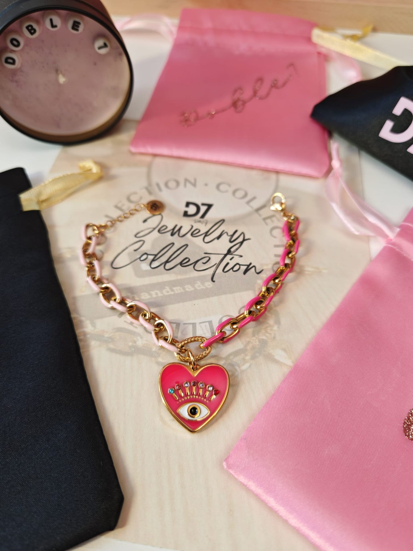 Pulsera Ojo Circonitas Fucsia D7