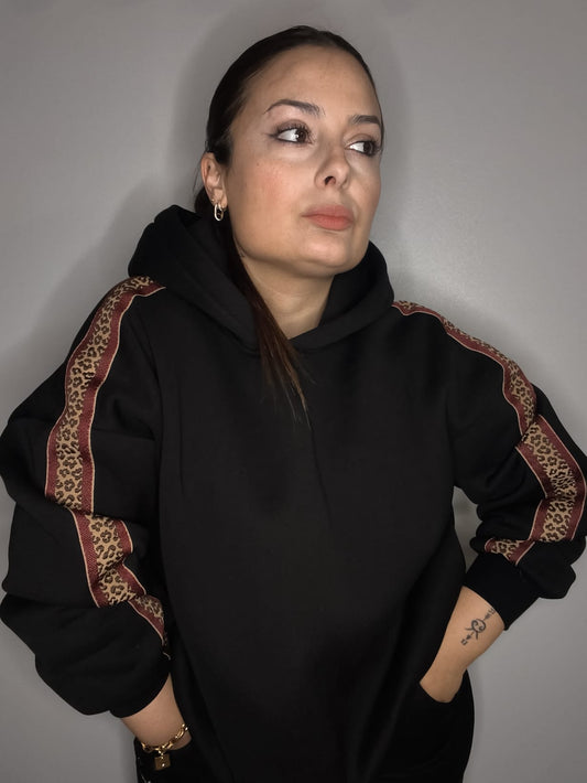 Sudadera Franjas Animal Print Negro - LUMINA