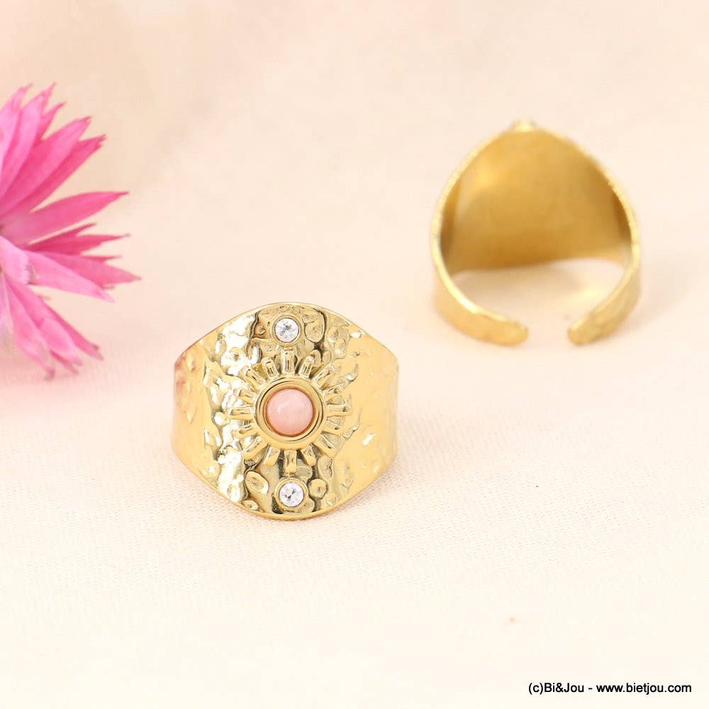 Anillo de nácar con piedra solar Rosa