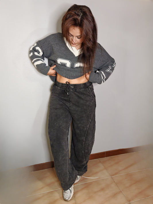 Pantalón Acid Wash Gris Oscuro