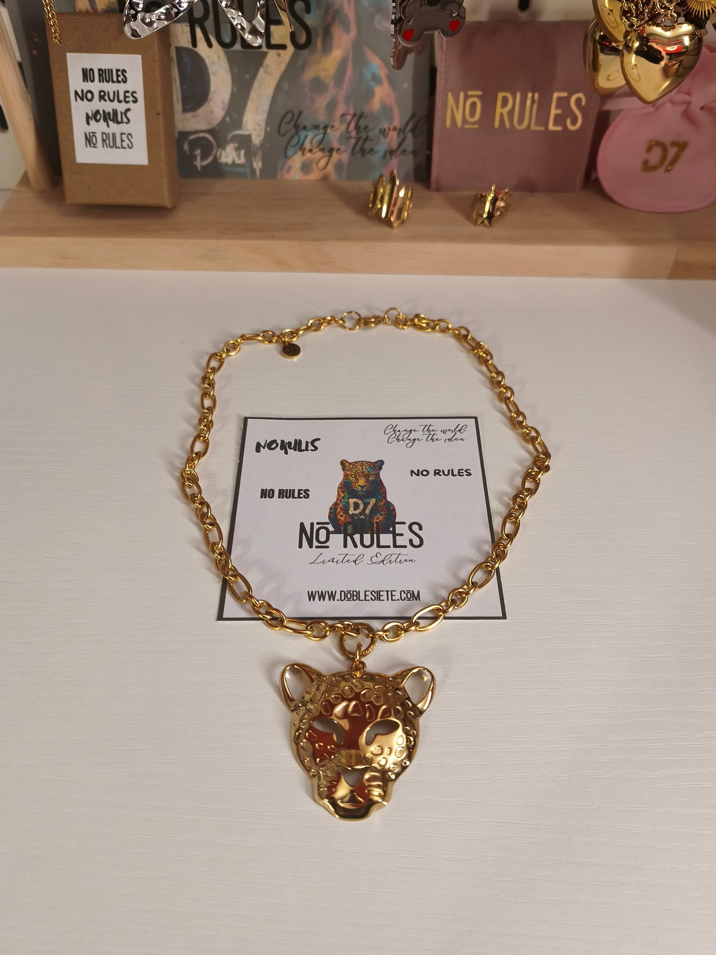 Collar Leopardo NR No Rules - D7 Oro