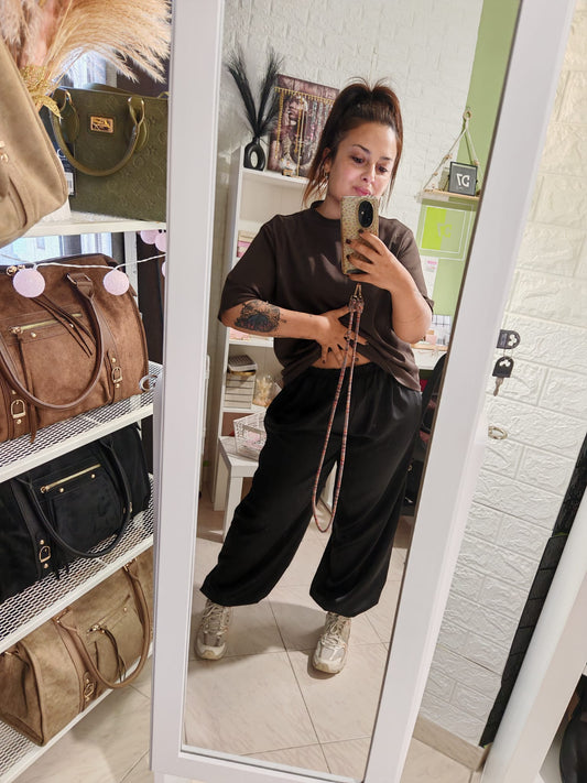 Pantalón Bombacho Satinado Negro
